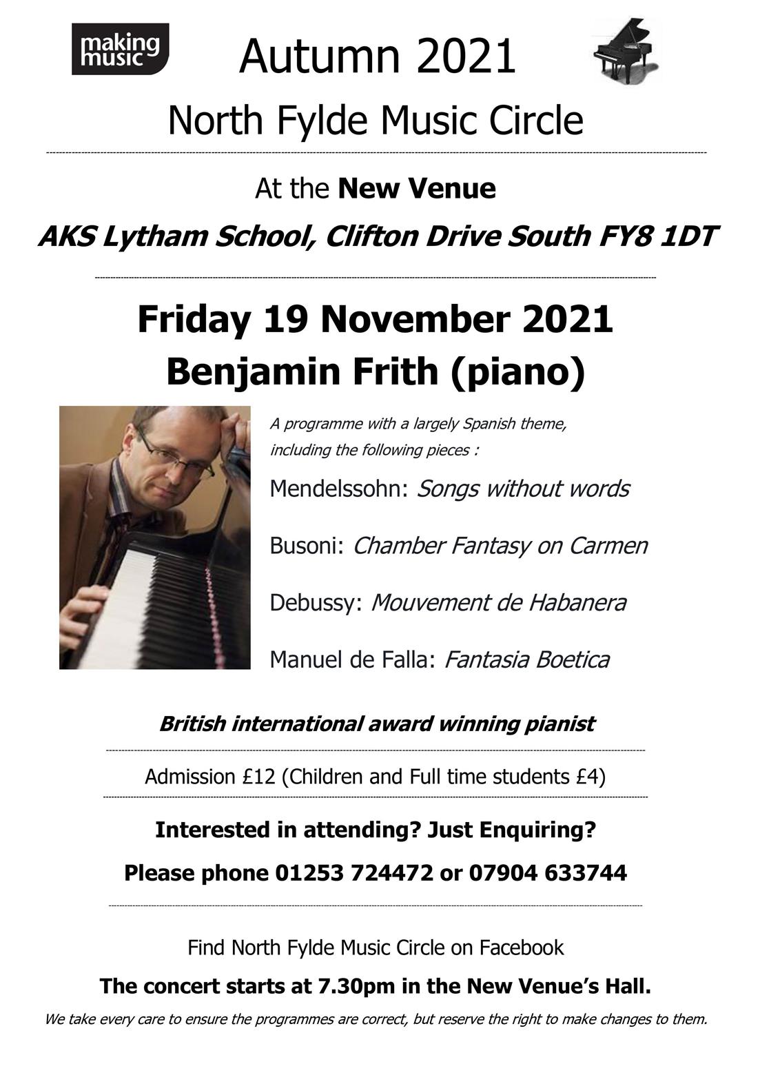 North Fylde Music Circle - Benjamin Frith