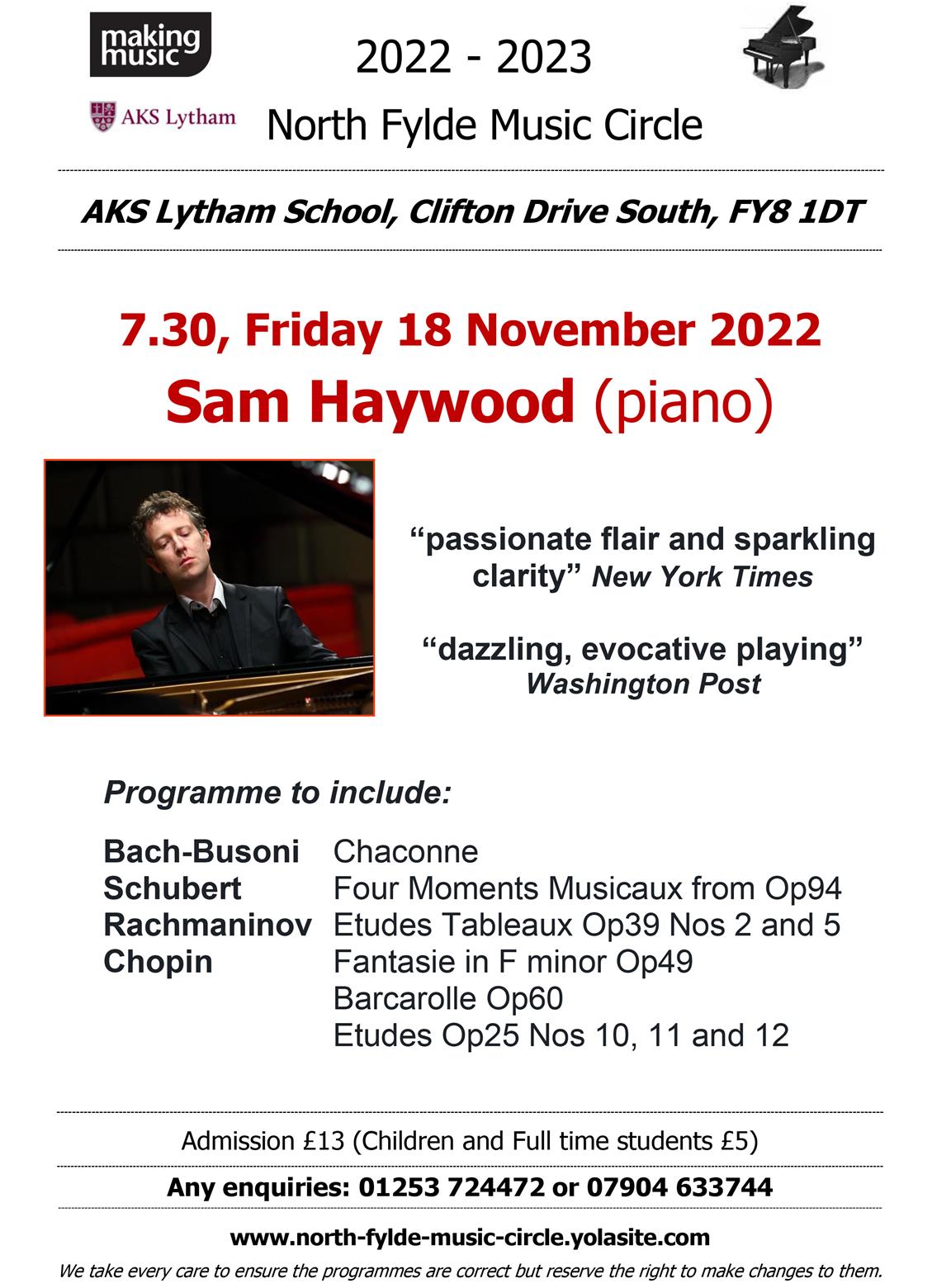 North Fylde Music Circle - Sam Haywood
