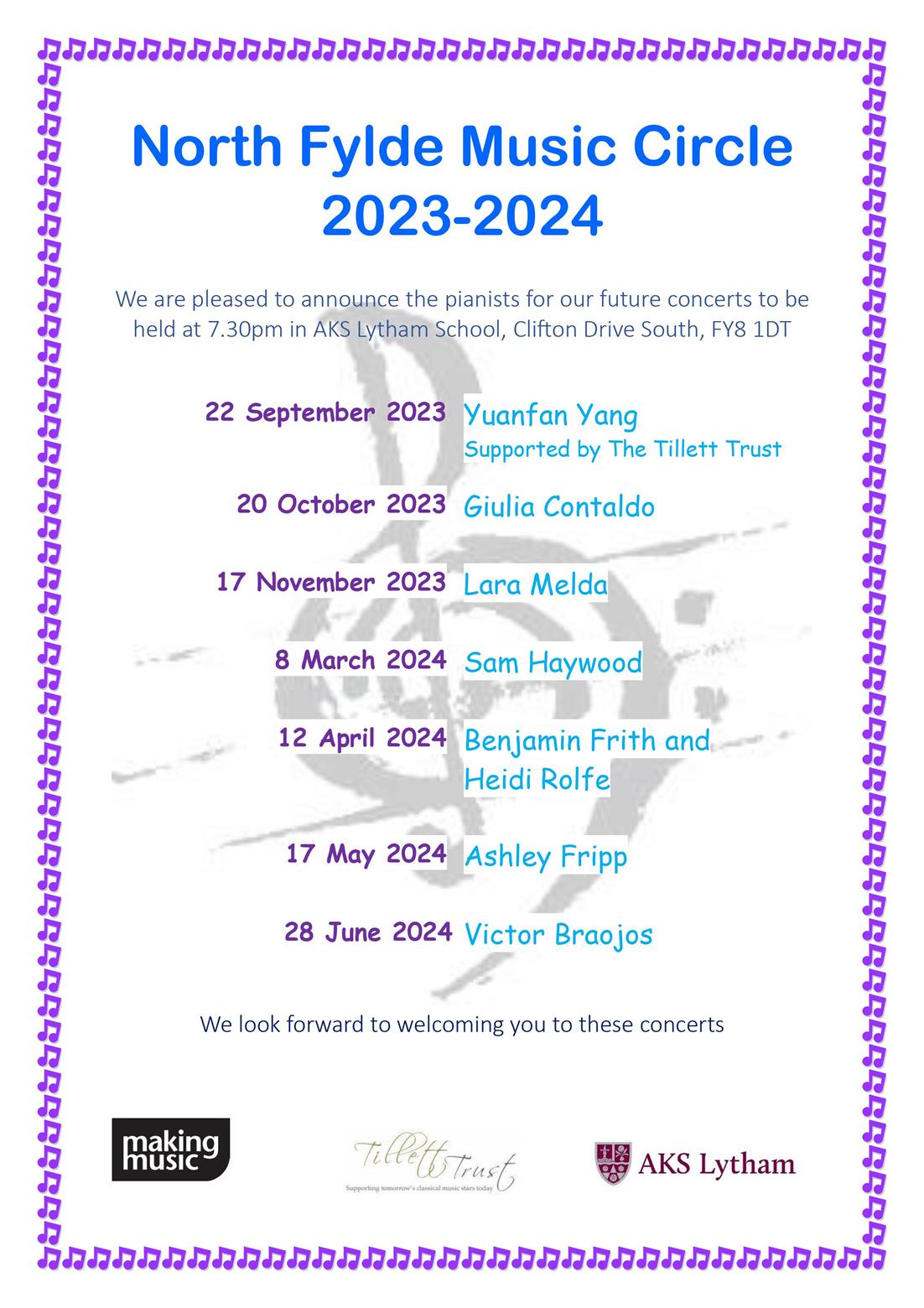 North Fylde Music Circle - 2023/4 concert dates