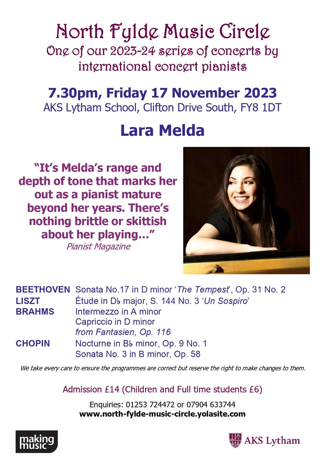 NFMC present pianist, Lara Melda