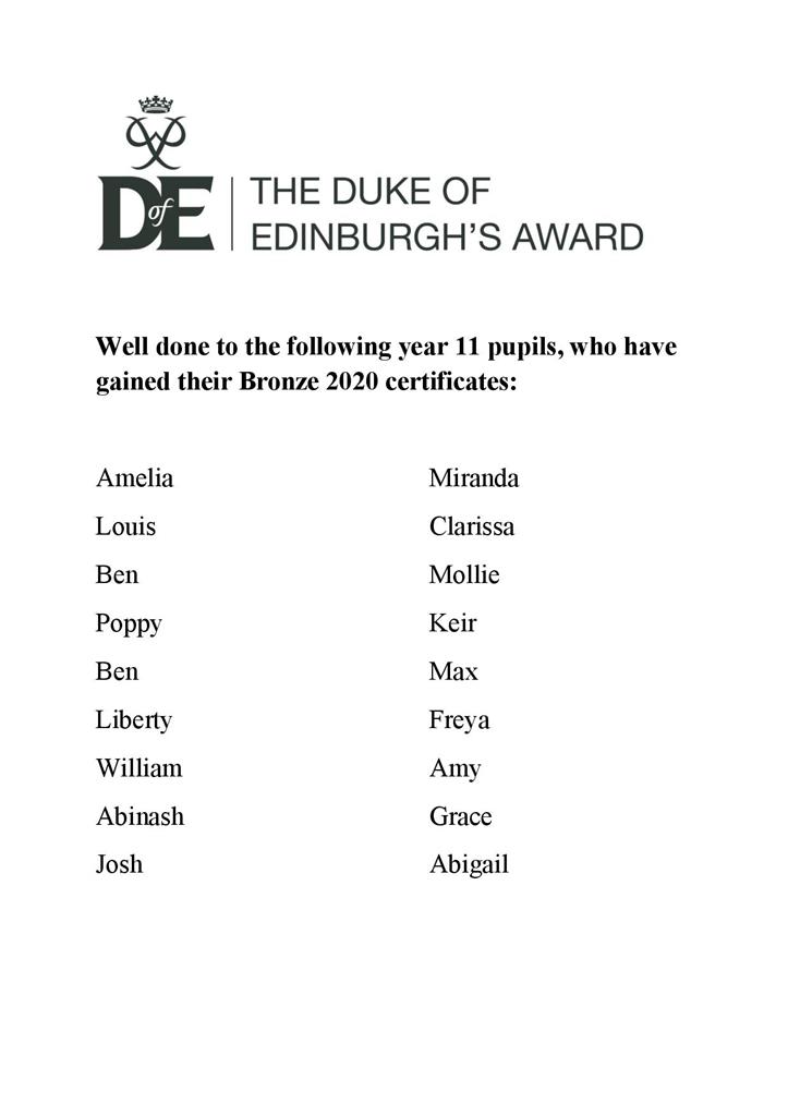 15 Bronze, 11 Silver & 6 Gold DofE Awards gained